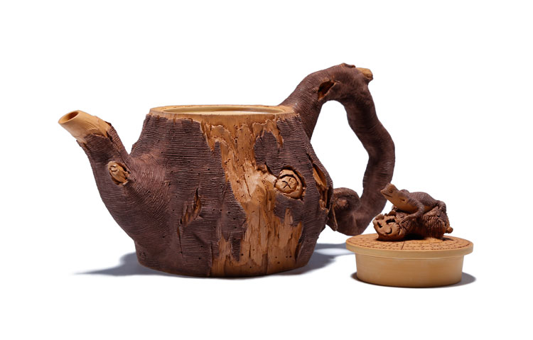 仿木外皮紫砂壺，創(chuàng)意木樁手工雕刻紫砂壺