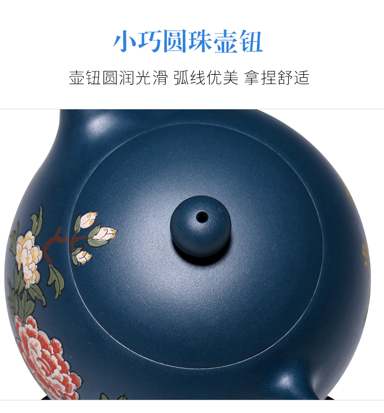 純手工紫砂壺，小巧琺瑯印花紫砂壺